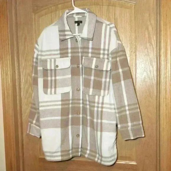 Banana Republic women's Shacket brown cream long sleeve button down pockets soft - Picture 1 of 10